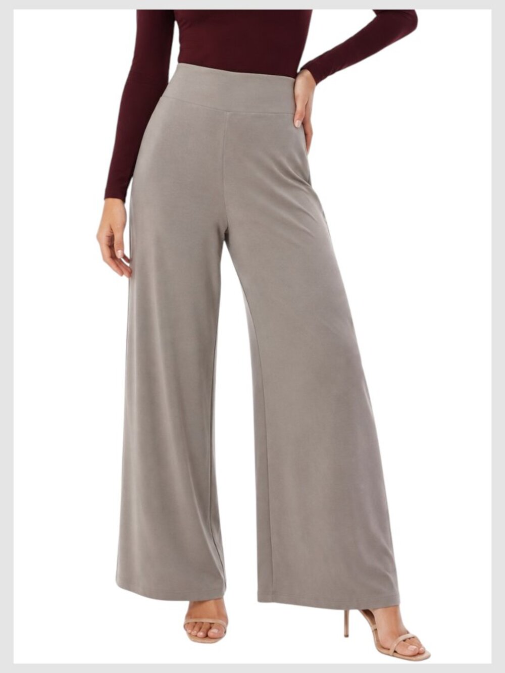 Summum Wide Leg Scuba Pants Taupe Beige High Rise  L
